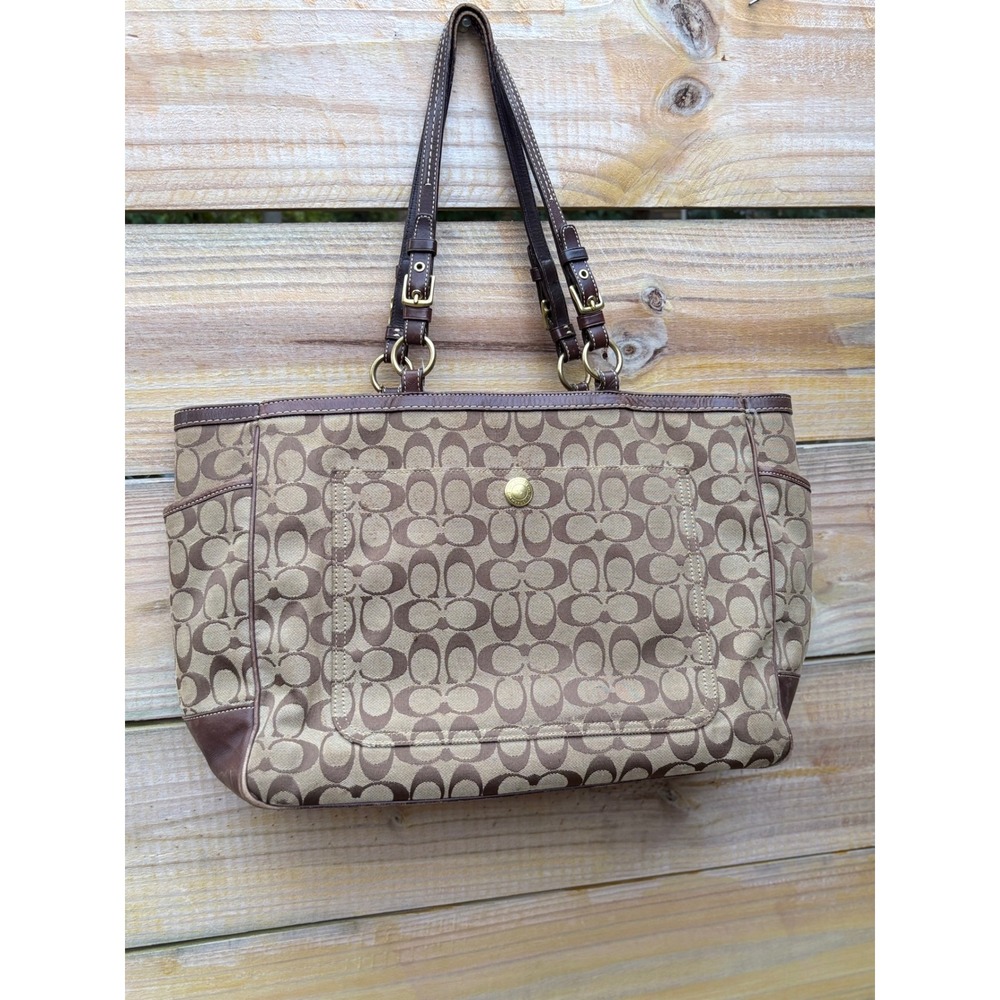 Coach Signature Jacquard Diaper Bag Tote Brown Tan Monogram 10341